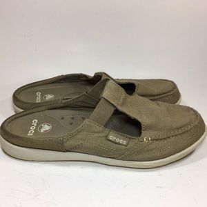 Crocs Walu tan canvas slides sz 8W